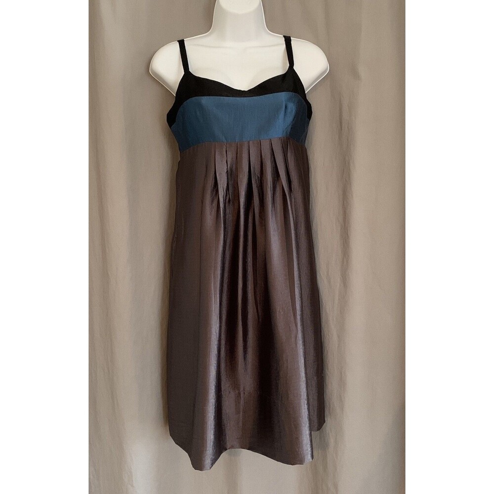 BCBG MAXAZRIA Color block Metallic Pleated Sleeveless Dress Pockets Size 6 NWT
